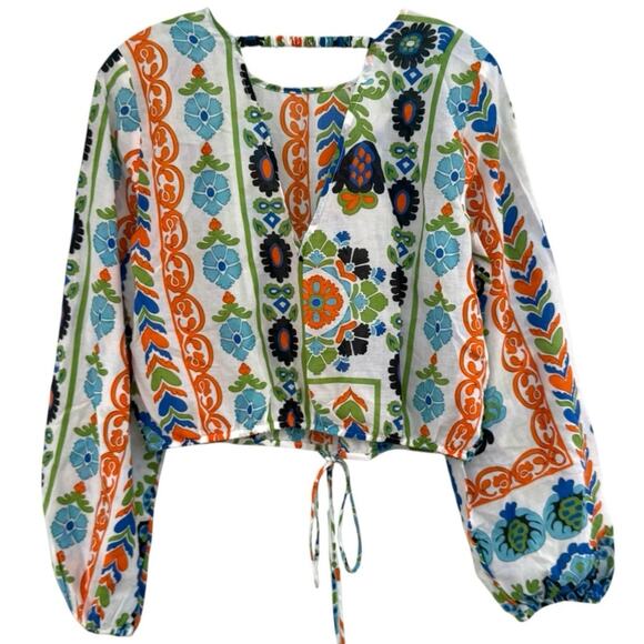 Mango Women's Printed Puff Sleeve Blouse Long Sleeve Top Size Medium - Picture 6 of 12